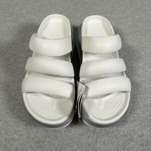 Crocs Mega Crush Metallic Triple Strap Sandal Women's 8 White Silver Platform